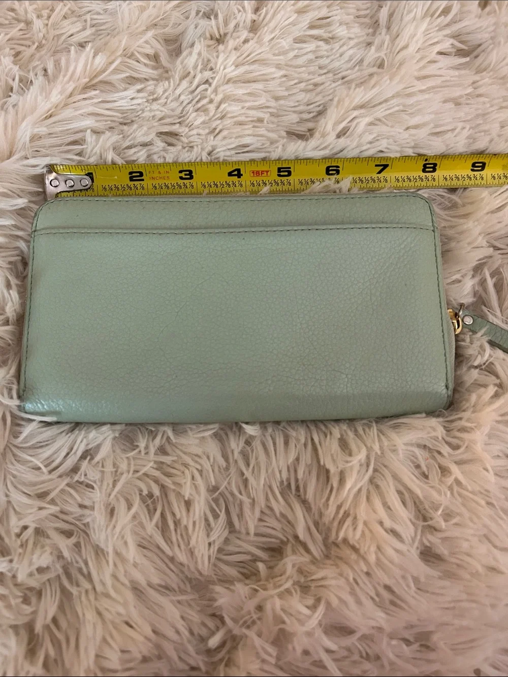 kate spade mint green zip-around pebbled leather wallet